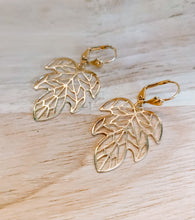 Load image into Gallery viewer, Gold Boho Monstera earrings
